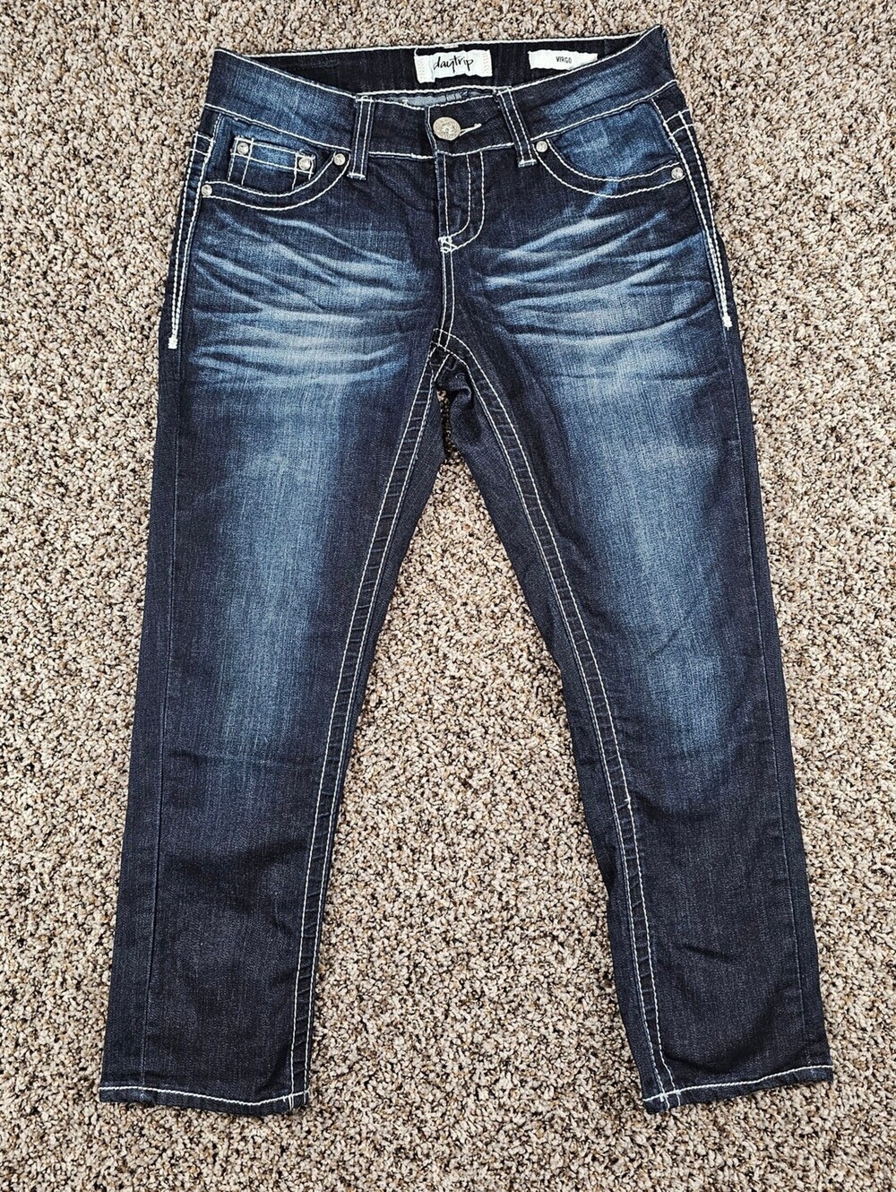 Vtg Daytrip Womens Sz 27 Virgo Fit Skinny Leg Crop Blue Jeans Dark Wash
